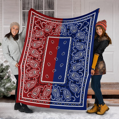 red and blue bandana fleece throw blanket