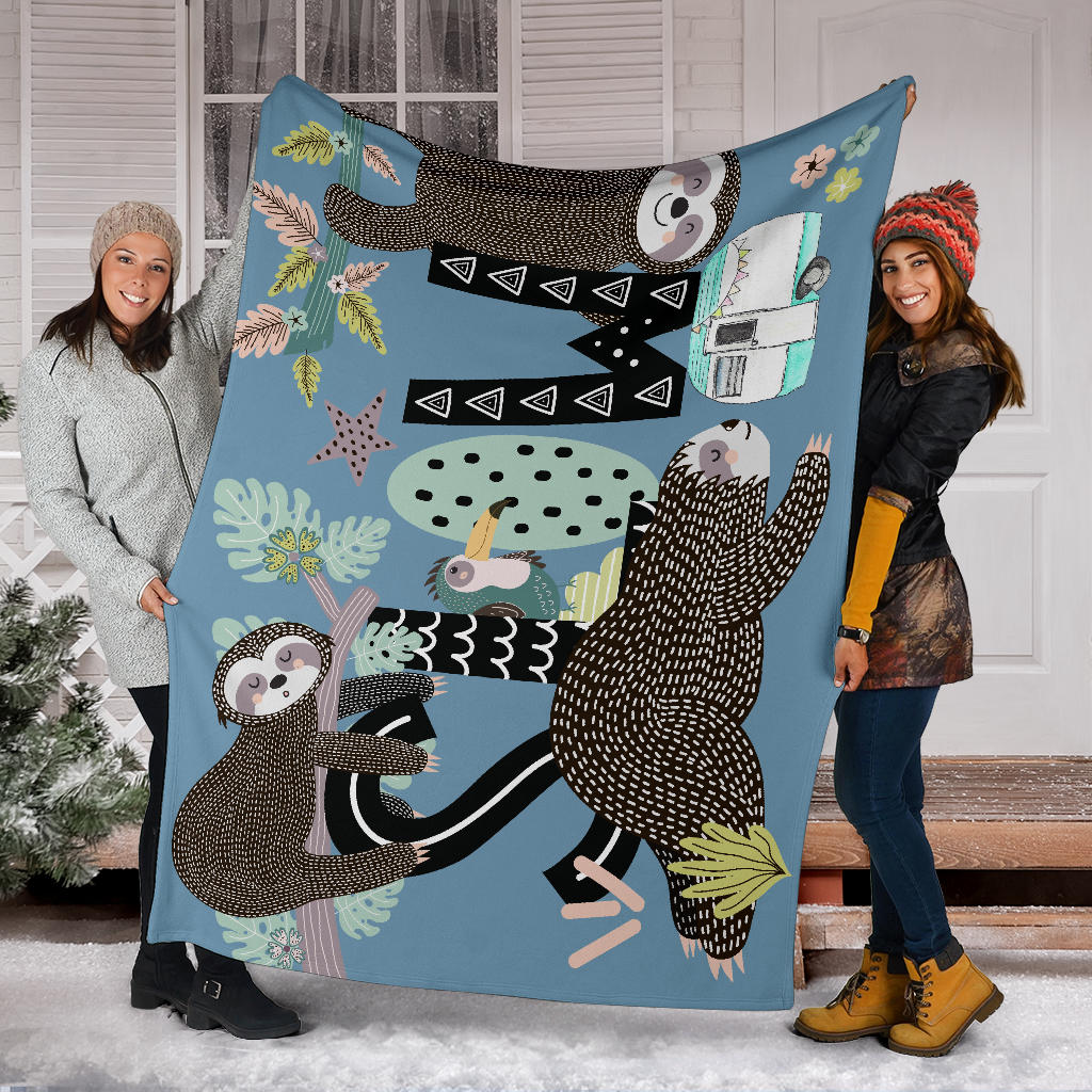 Slow Sloths Fleece Throw Blanket