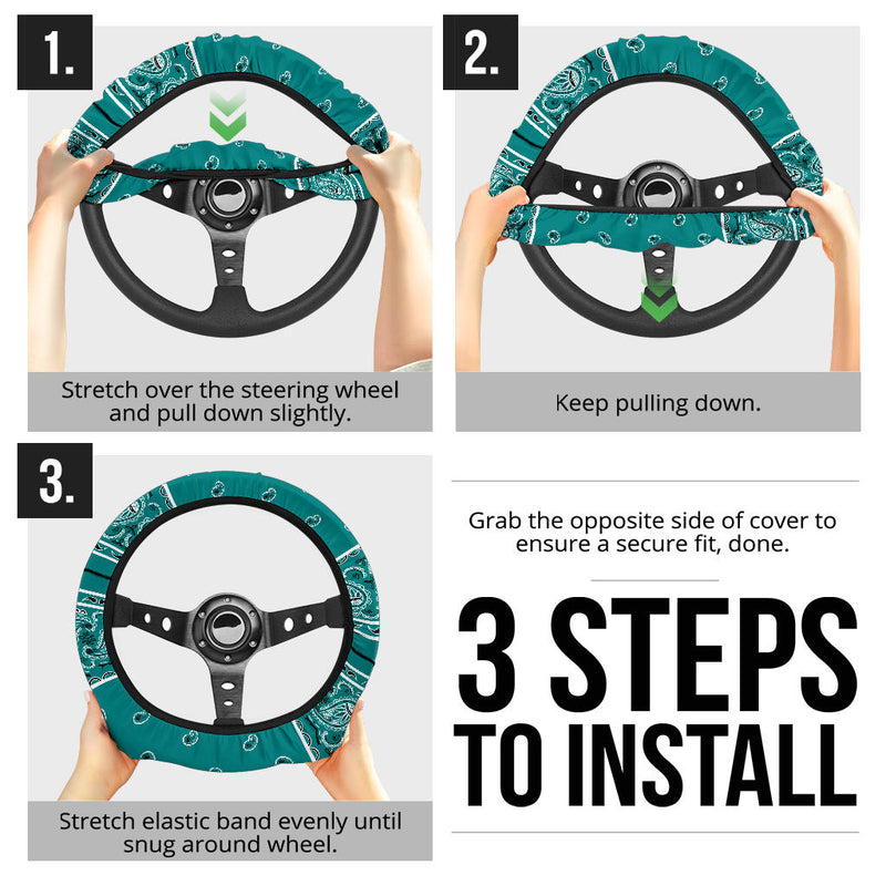 Teal Bandana Steering Wheel Covers - 3 Styles