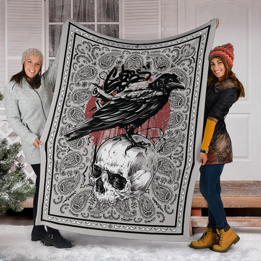 Crow and Skull Bandana Fleece Throw
