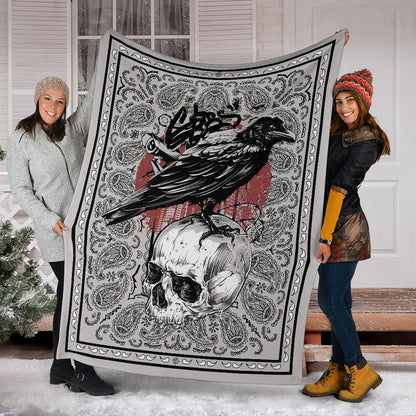 Crow and Skull Bandana Fleece Throw