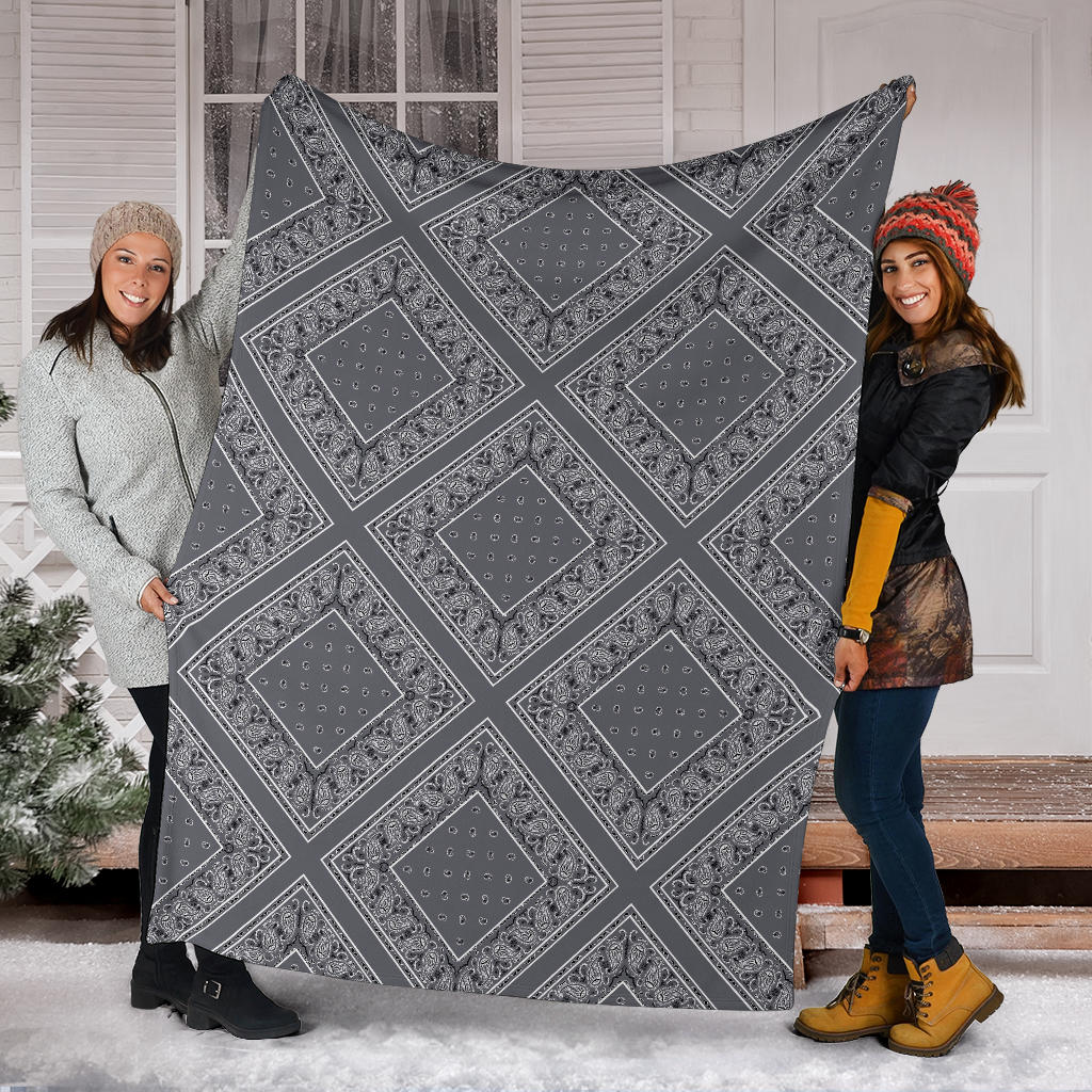 Gray Bandana Fleece Throw Blankets