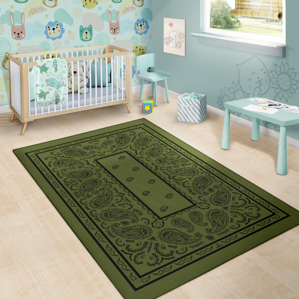Army Green and Black Bandana Area Rugs - Fitted
