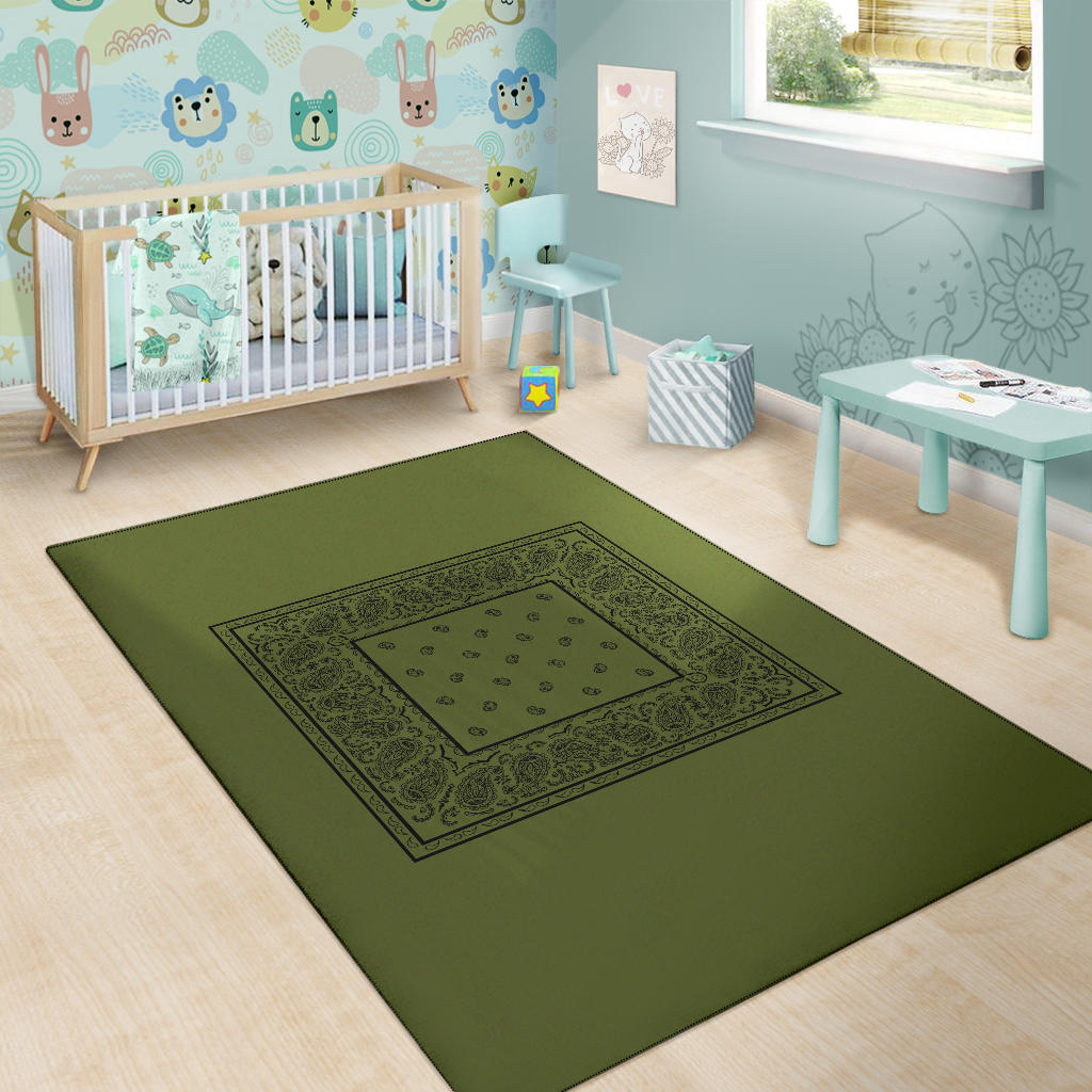 Army Green and Black Bandana Area Rugs - Minimal