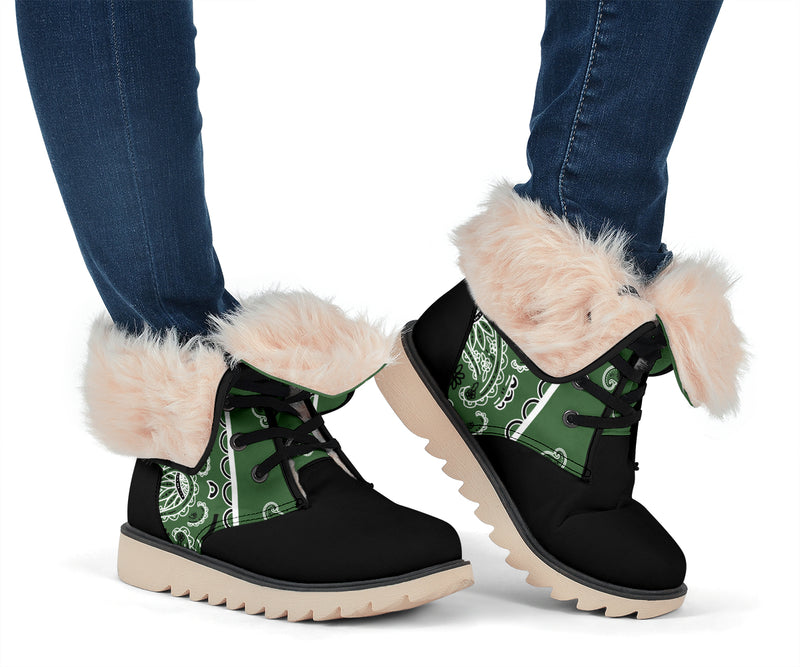 green bandana snow boots for women