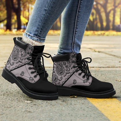 Gray and Black Bandana Blackout All Season Boots