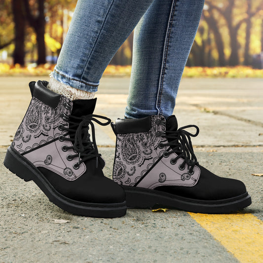 Gray and Black Bandana Blackout All Season Boots