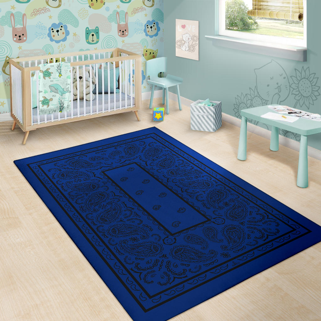 Blue and Black Bandana Area Rugs - Fitted
