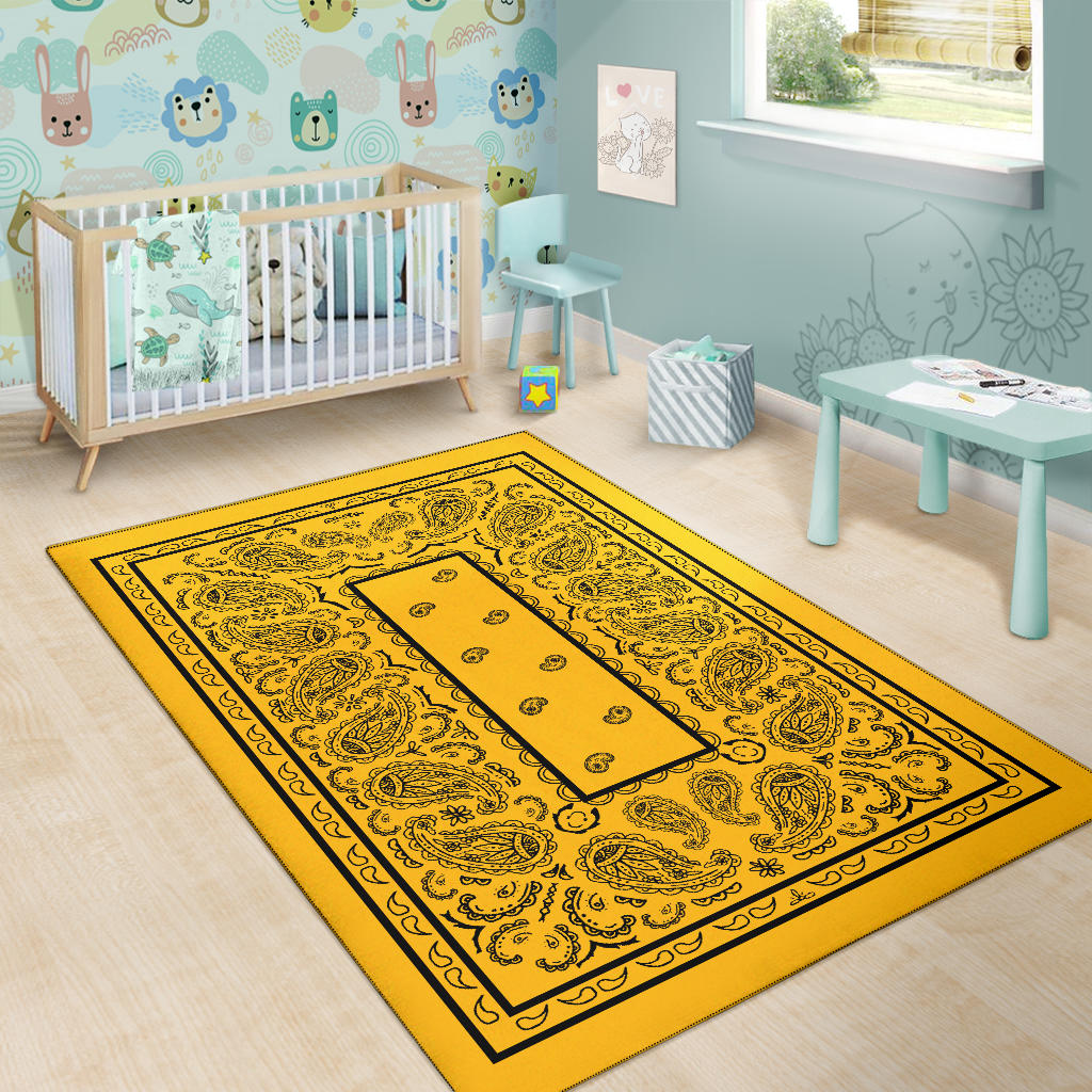 Gold and Black Bandana Area Rugs - Fitted