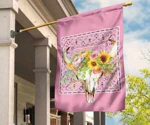 Pretty Pink Bandana Cow Skull Home and Garden Flags