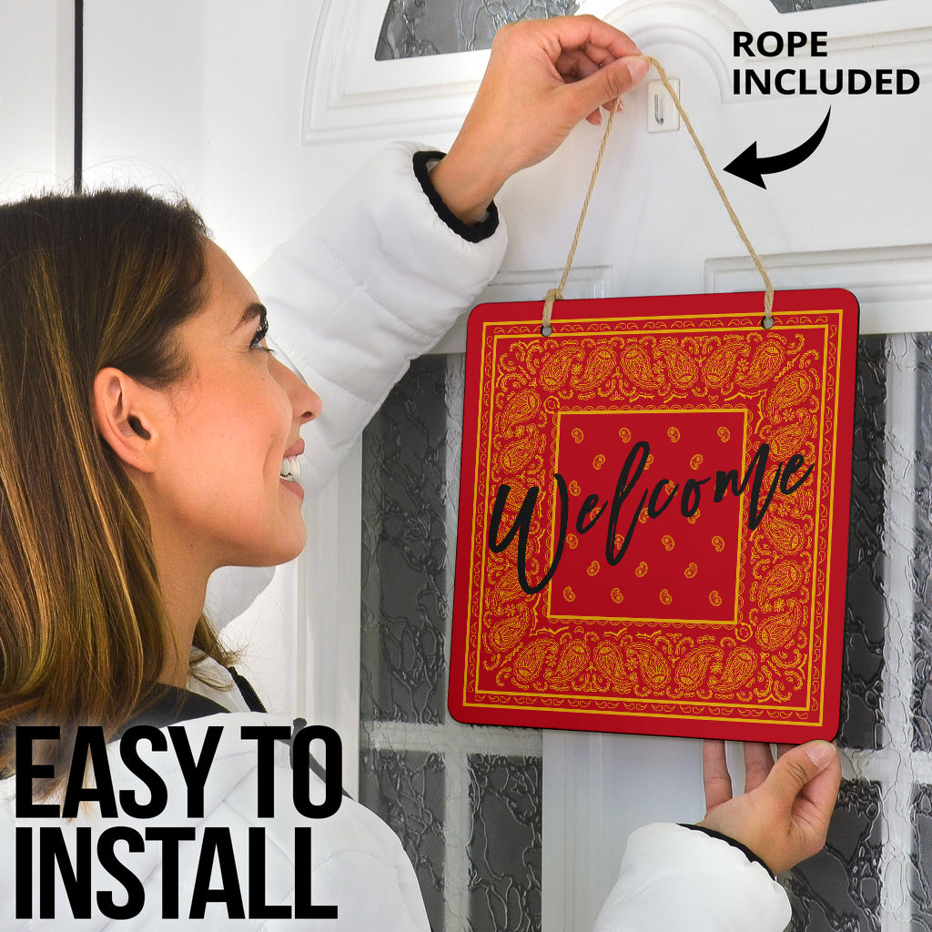 Welcome Red and Gold Bandana Sign