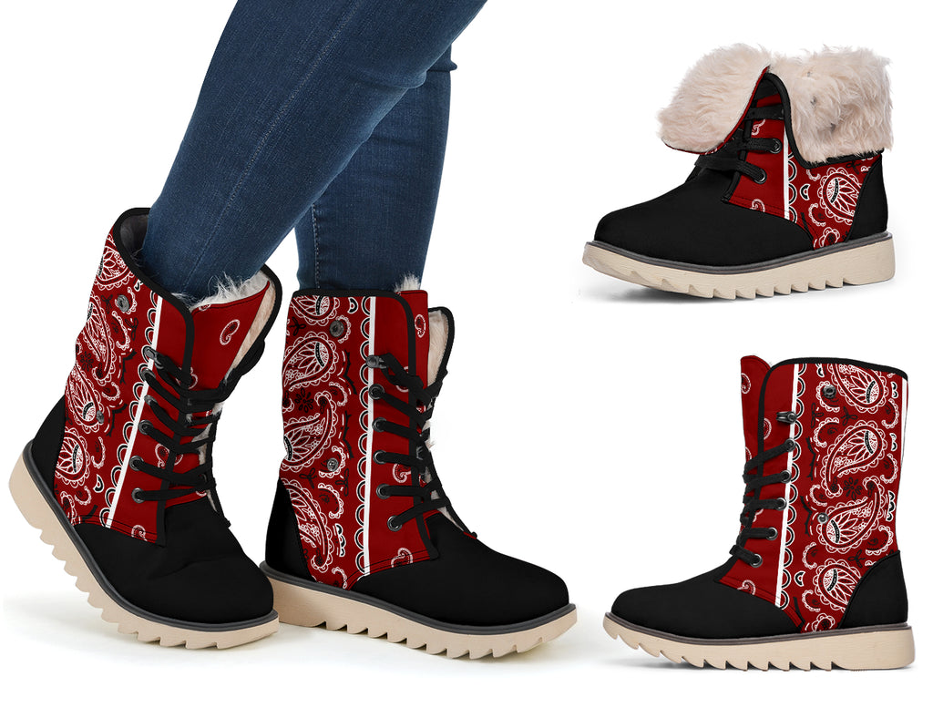 maroon bandana women's snow boots