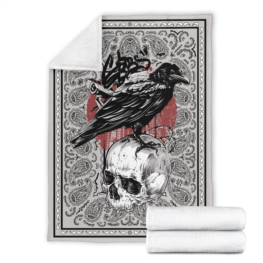 Crow and Skull Bandana Fleece Throw