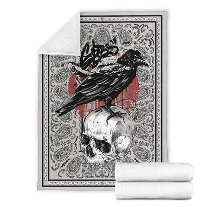 Crow and Skull Bandana Fleece Throw
