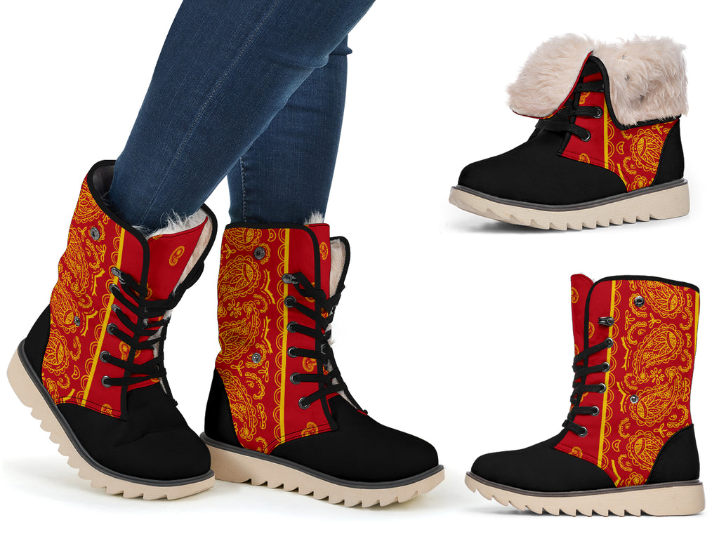 red and gold bandana boots