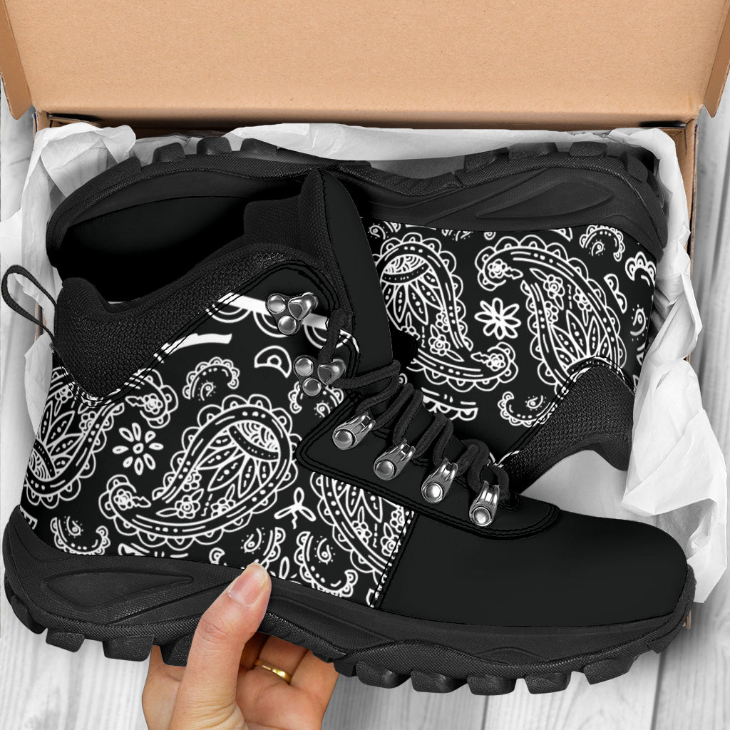 black bandana hiking boots