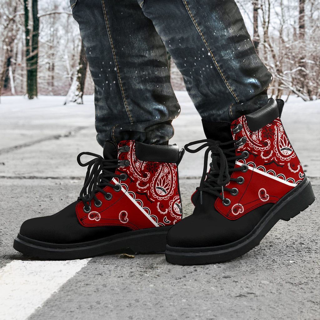 Maroon Red Bandana Blackout All Season Boots