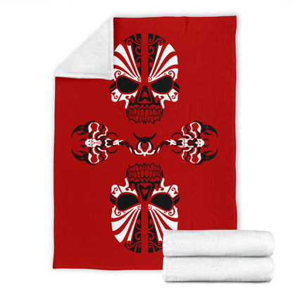 Red Skulls and Scorpions Tribal Fleece Throw Blanket