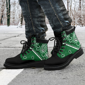 green bandana print men's boots
