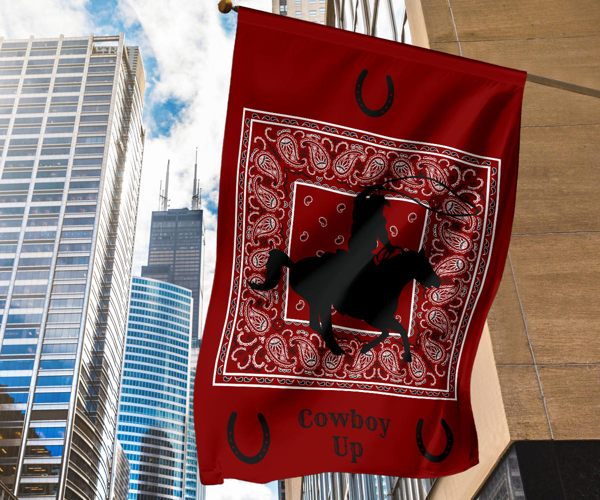Maroon Bandana Cowboy Up Home and Garden Flags