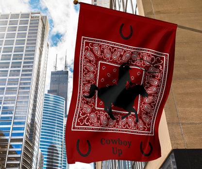 Maroon Bandana Cowboy Up Home and Garden Flags