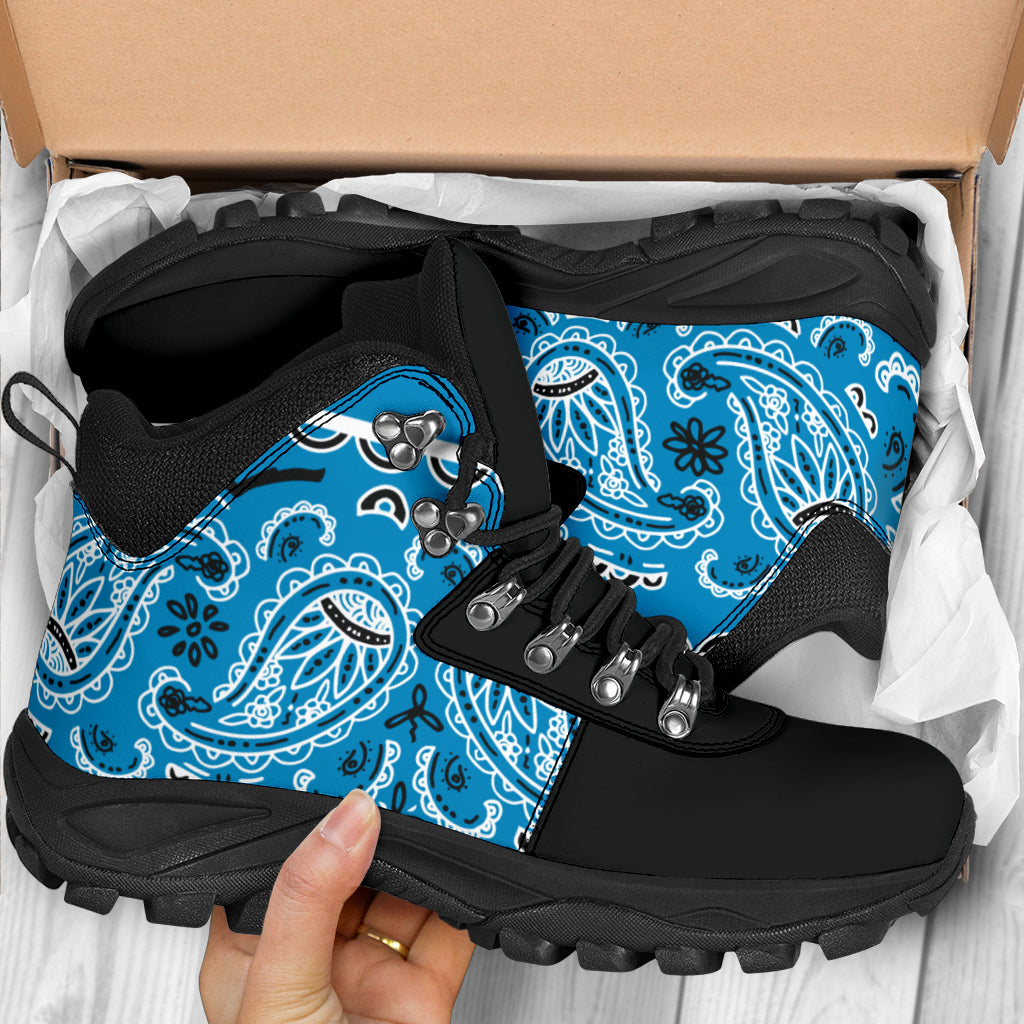 light blue hiking boots