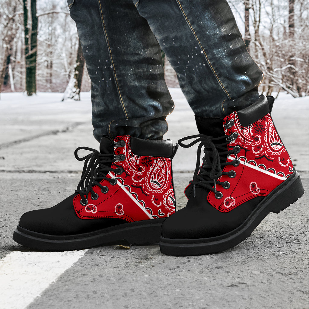 red and black bandana boots
