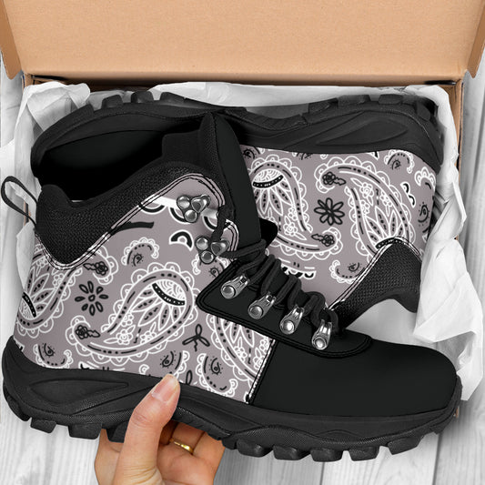 gray bandana hiking boots