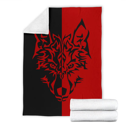Red Wolf Tribal Fleece Throw Blanket