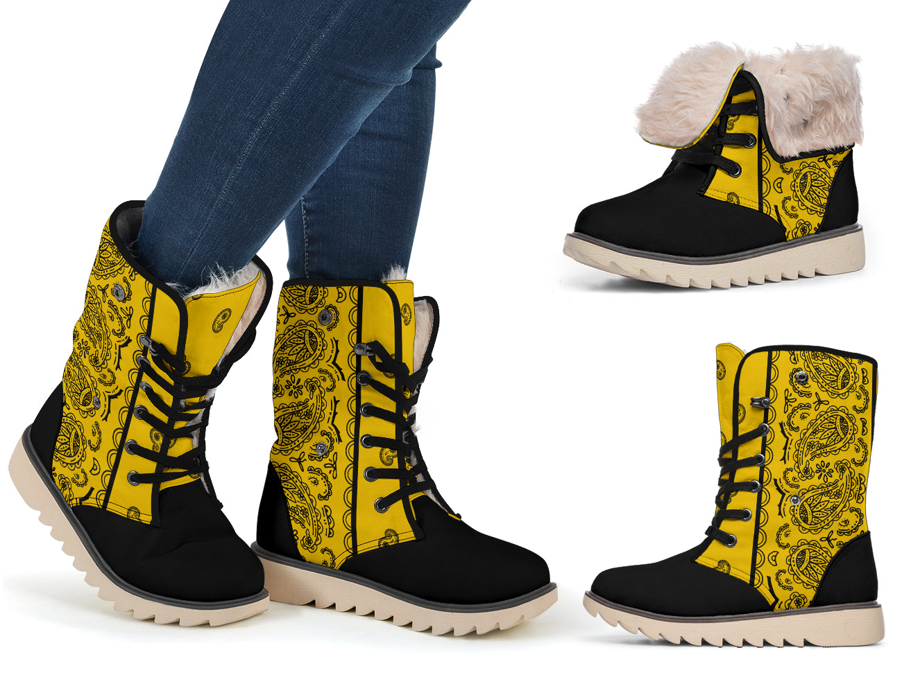 Gold and Black Bandana Women's Winter Boots