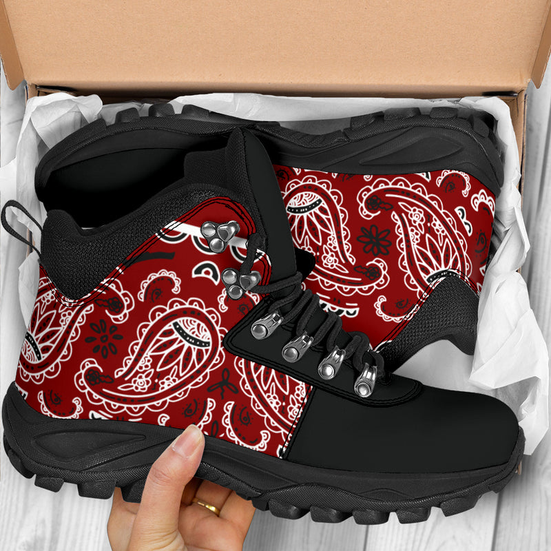 red hiking boots
