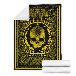 Ultra Plush Black Gold Bandana with Skull Fleece Blanket