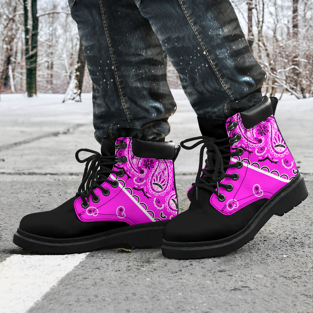 pink and black hiking boots