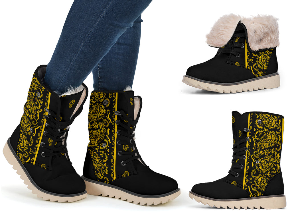 black and gold women's snow boots