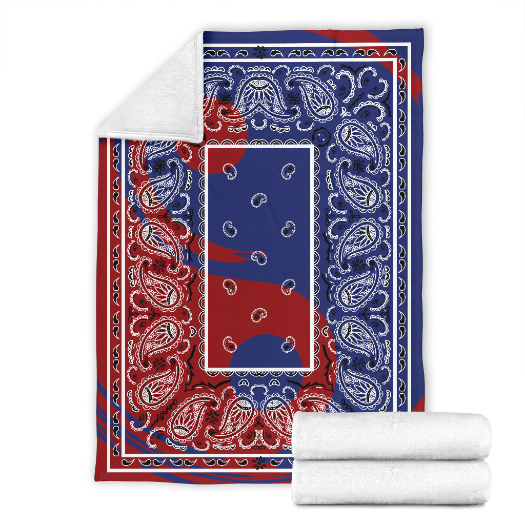 Blue and Red Ying Yang Bandana Fleece Throw Blanket