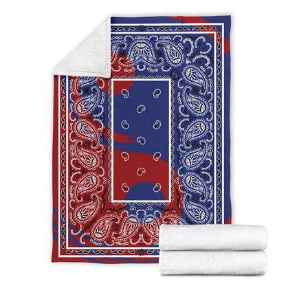 Blue and Red Ying Yang Bandana Fleece Throw Blanket