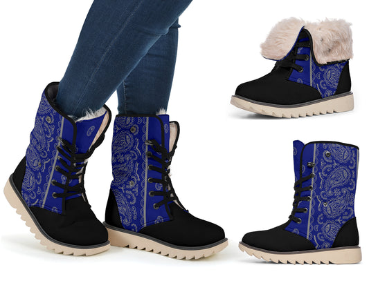 Blue and Grey Bandana Women's Winter Boots