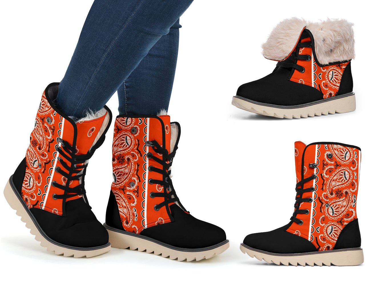 Perfect Orange Bandana Women's Winter Boots