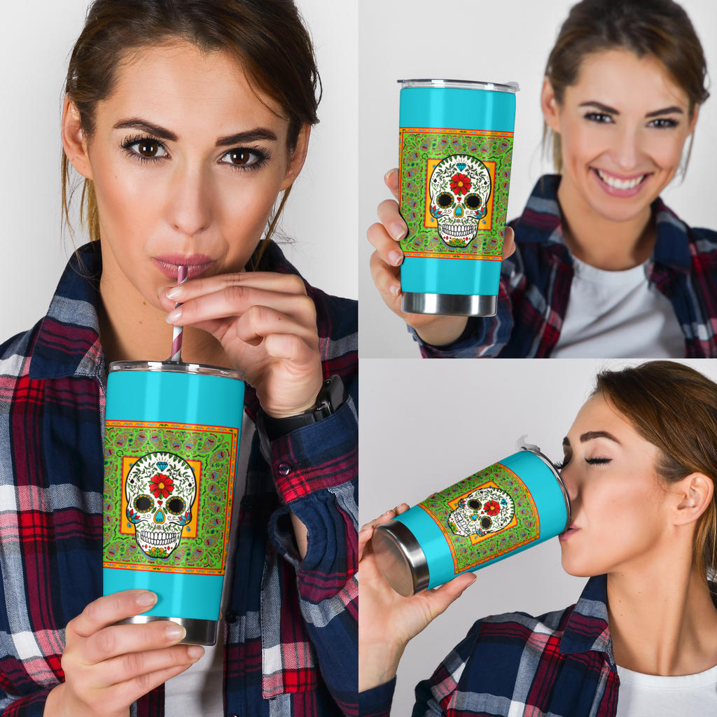 Sugar Skull Bandana Drink Tumblers