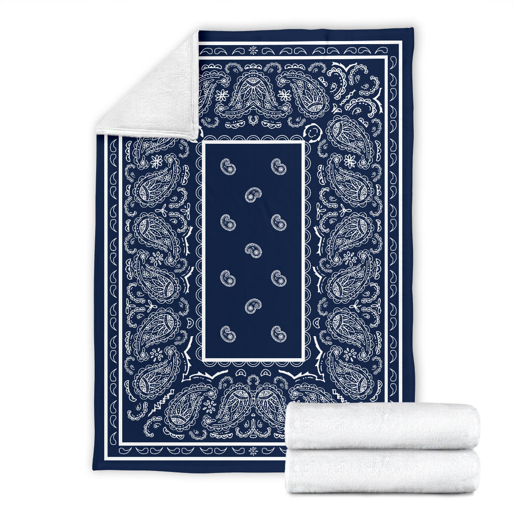 Navy and White Bandana Fleece Throw