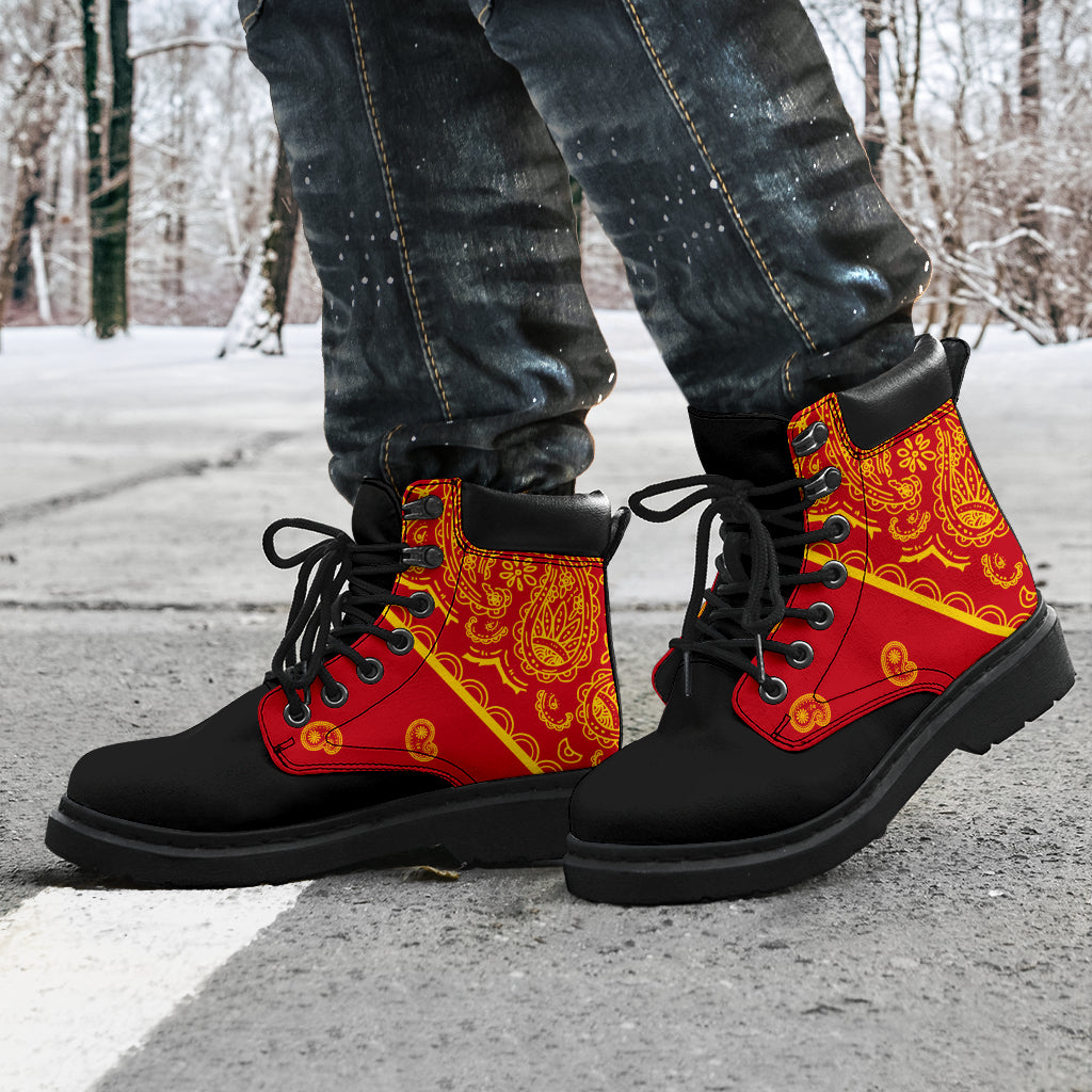 red and black bandana boots for men