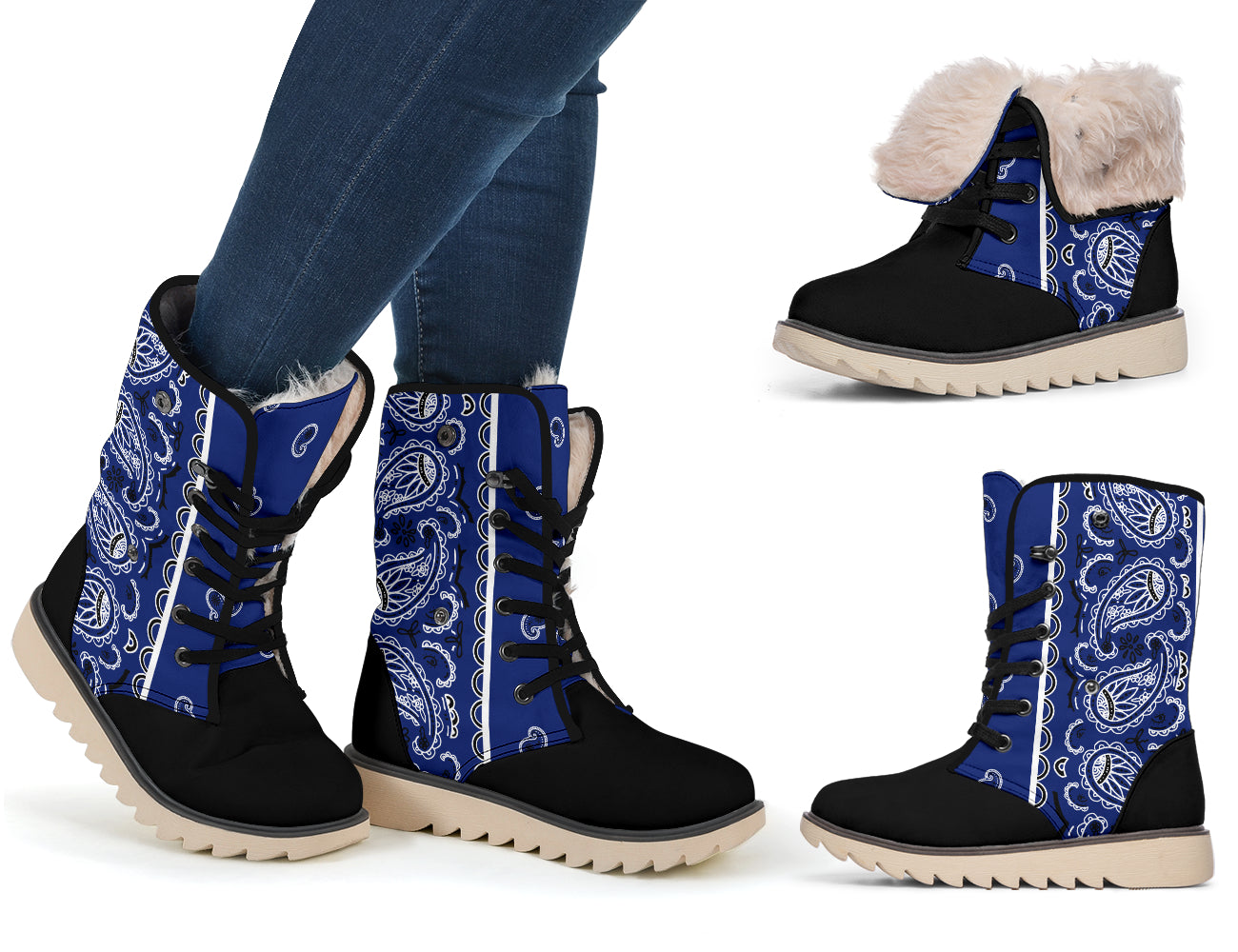 Royal Blue Bandana Women's Winter Boots