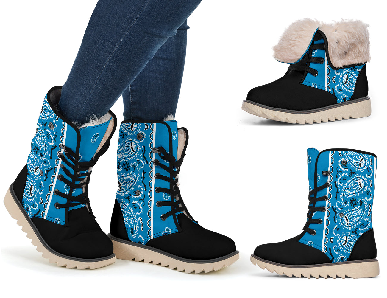 Sky Blue Bandana Women's Winter Boots