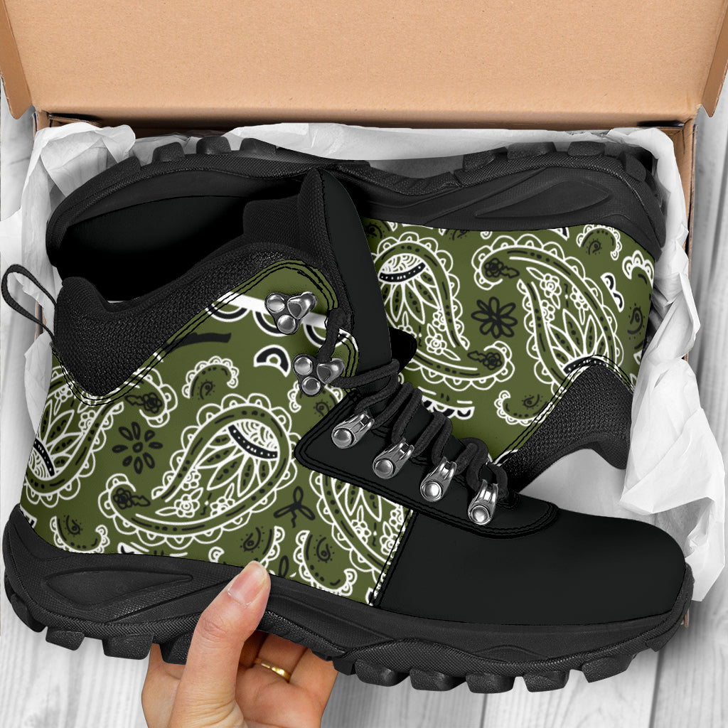 green bandana hiking boots