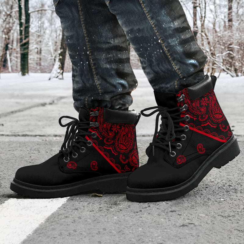 Boots Red Bandana Print Shoes Black And Red Bandana All Season