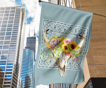 Blue Bandana Cow Skull Home and Garden Flags