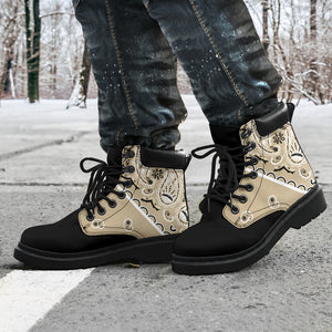 khaki hiking boots