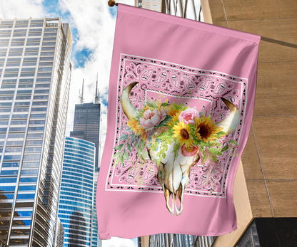 Pretty Pink Bandana Cow Skull Home and Garden Flags