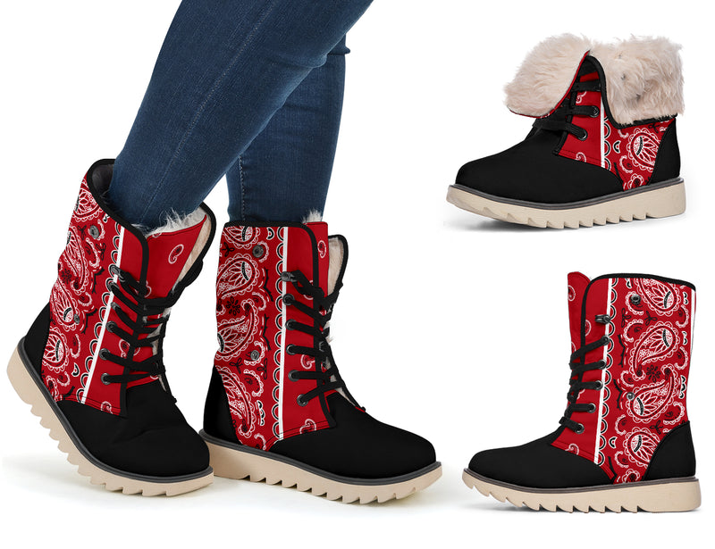 red bandana snow boots for women