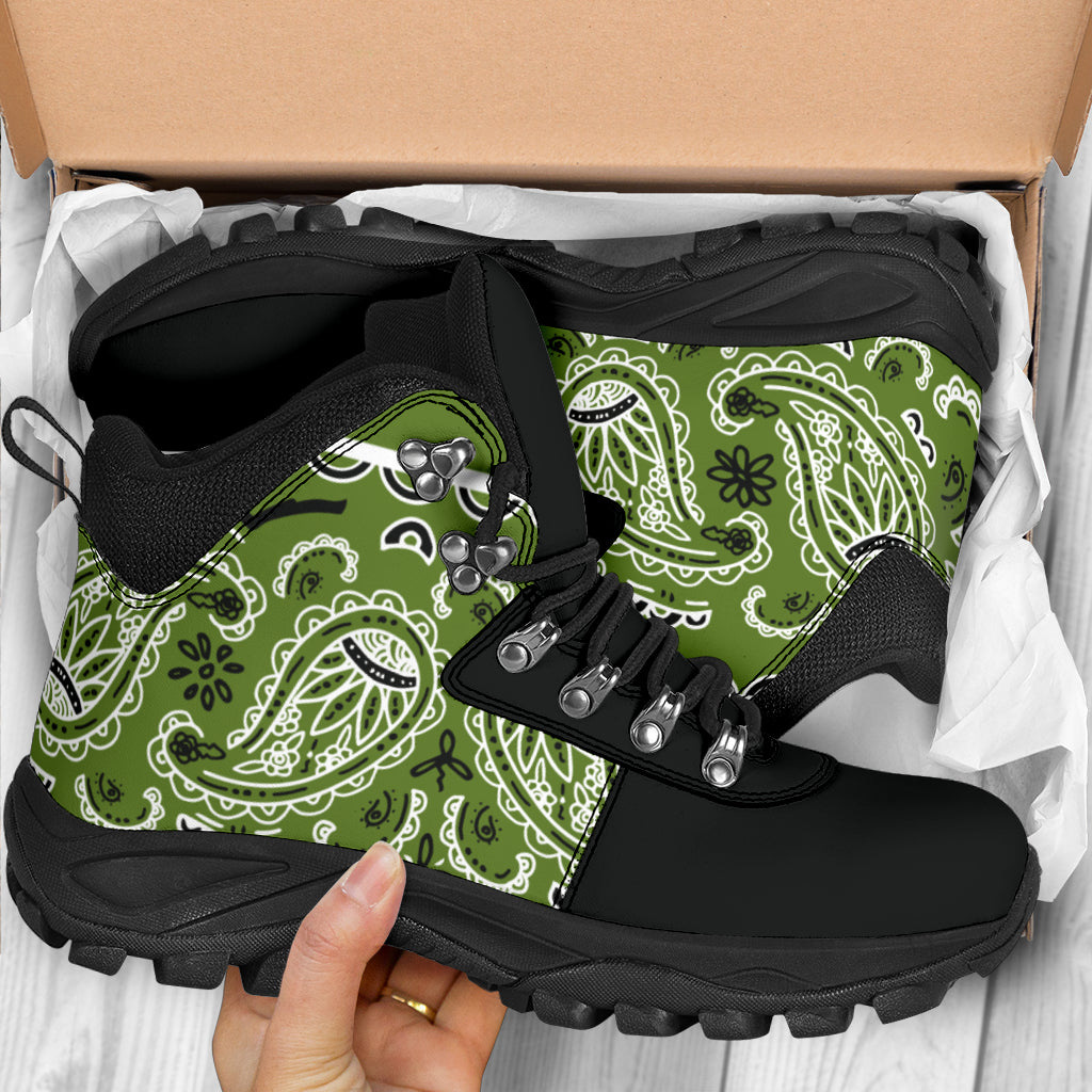 green hiking boots